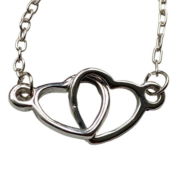 Double Interlocking Silver Hearts Layering Love Friendship Necklace + Gift Pouch - Picture 1 of 12